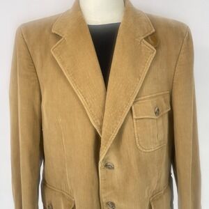 Vintage 70s Cortefiel Yugoslavia Corduroy Blazer Leather Elbow‎ Patches 46R